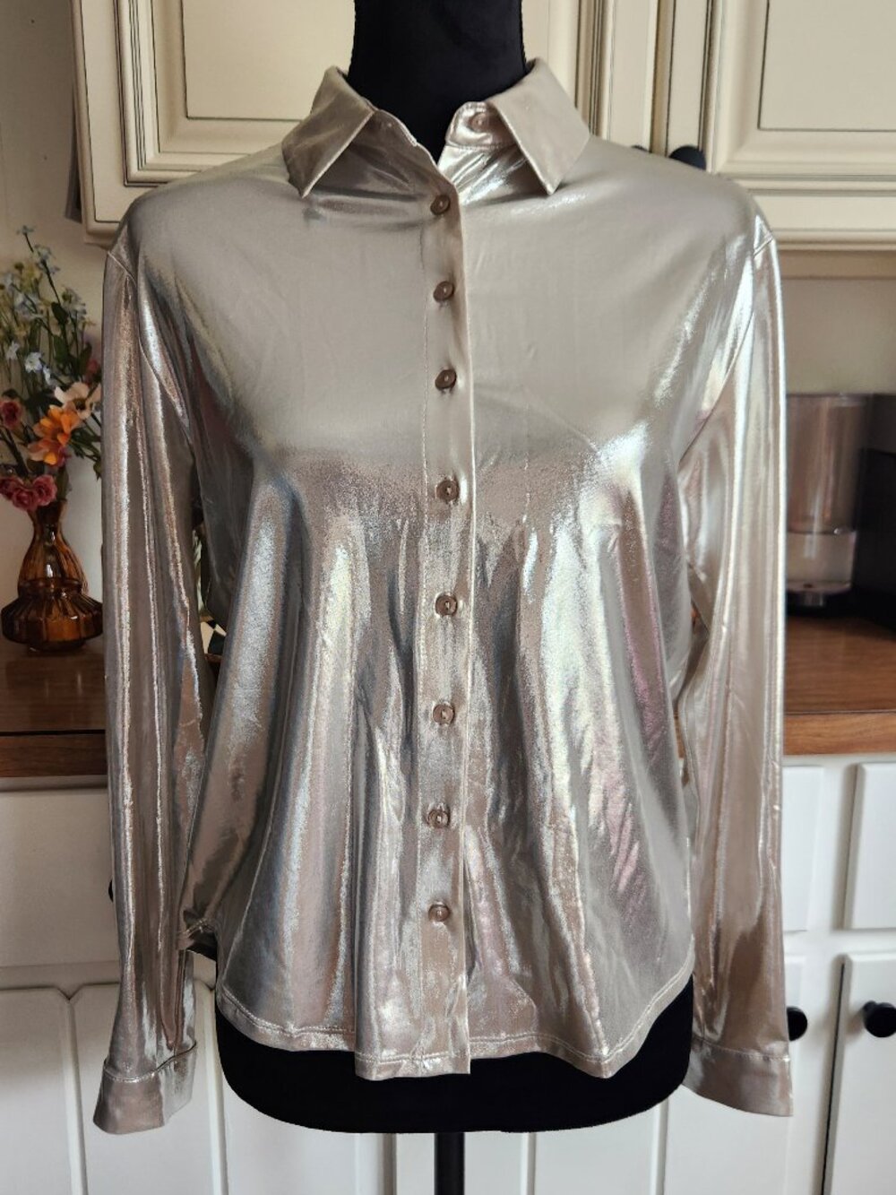 Metallic button down blouse